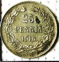25 пенни Россия для Финляндии 1916г. Ag