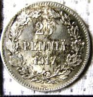 25 пенни Россия для Финляндии 1917г. Ag