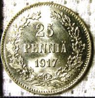 25 пенни Россия для Финляндии 1917г. Ag 	