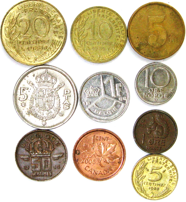 10 на русские деньги. Монеты. Монеты других государств. Иностранные монеты. Металлические монеты.